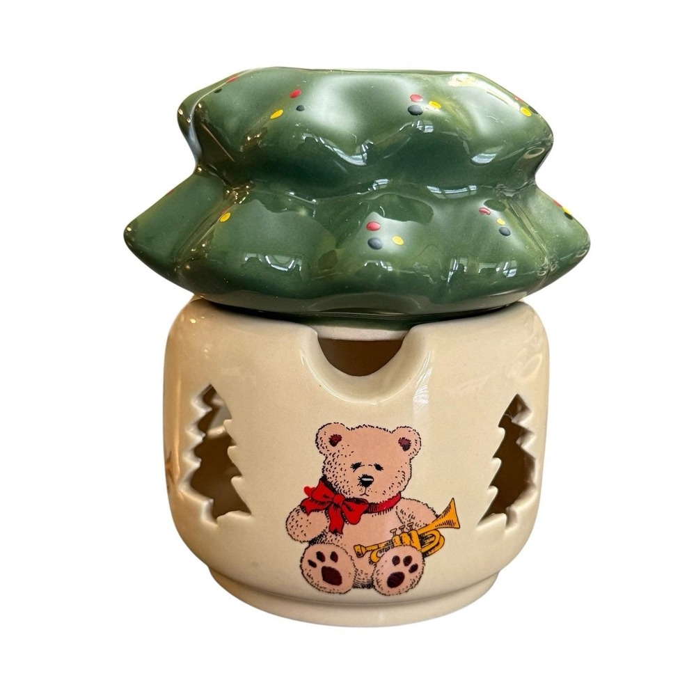 Vintage Ceramic Santa Christmas Tree Wax Warmer Potpourri Burner Read